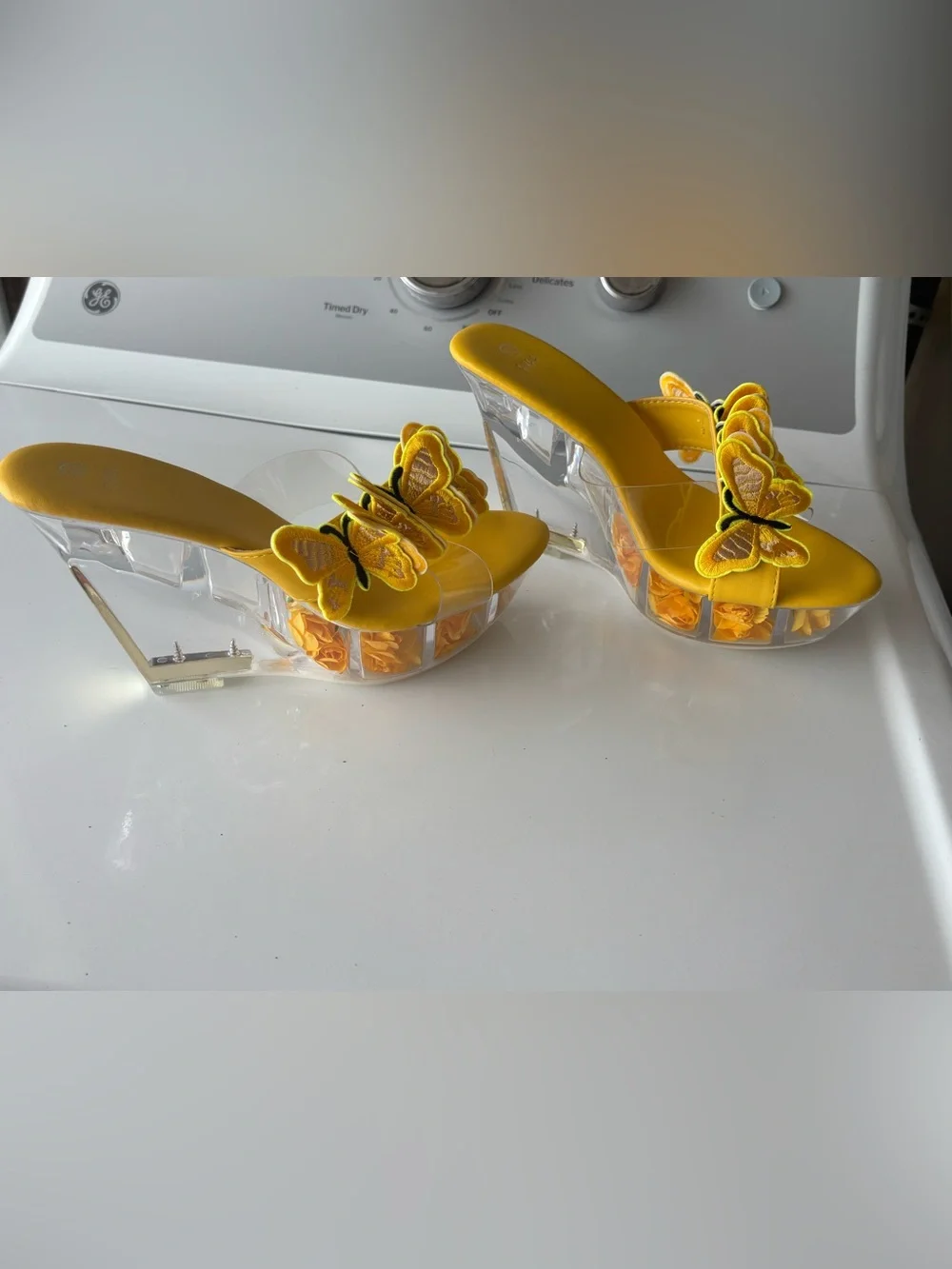 Yellow Butterfly Clear Wedge Sandals for Women